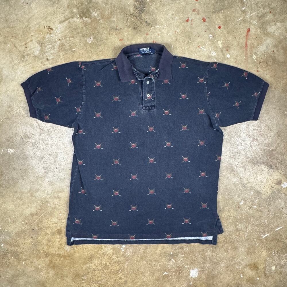 Vintage‎ Polo Ralph Lauren Men’s Large Golf Crest Polo Shirt USA Made Navy 90s